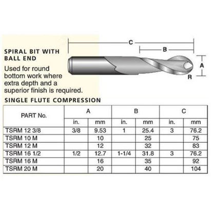 Spiral Bit With Ball End - Single Flute Compression