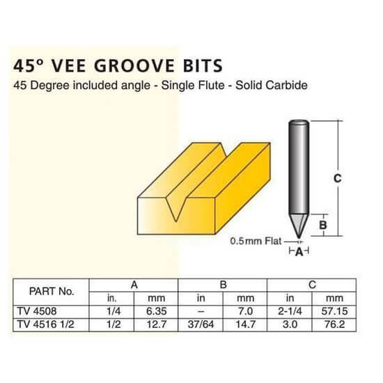 Edge And Face Forming 45° Vee Groove Bits
